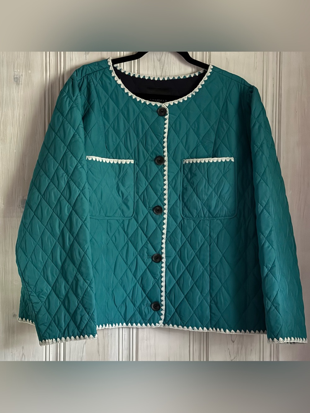 Talbots Teal Quilted Puffer Jacket with White Trim